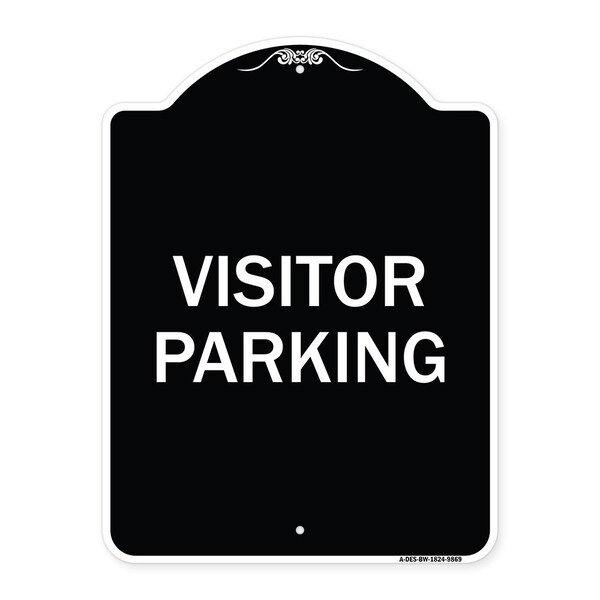 Designer Series Sign-Visitor Parking, Black & White Heavy-Gauge Aluminum, 24" x 18", BW-1824-9869